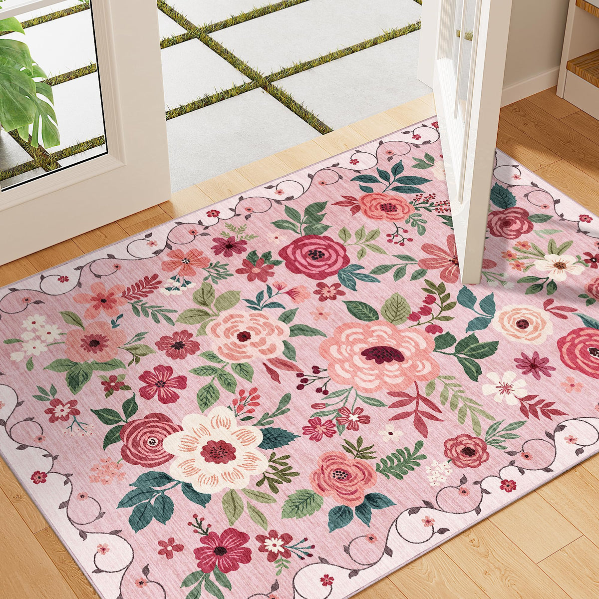 DUKINO 2x3 rug non-slip back keeps it secure on smooth floors