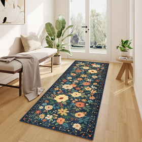 DUKINO 2x6 runner rug kitchen showcases washable floral design and easy cleaning.
