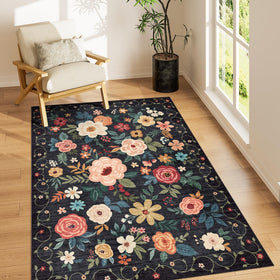 DUKINO 3x5 floral area rug with soft texture and non-slip backing for living rooms.