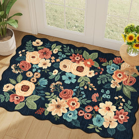 DUKINO floral entryway rug at front door with vibrant blooms and durable design