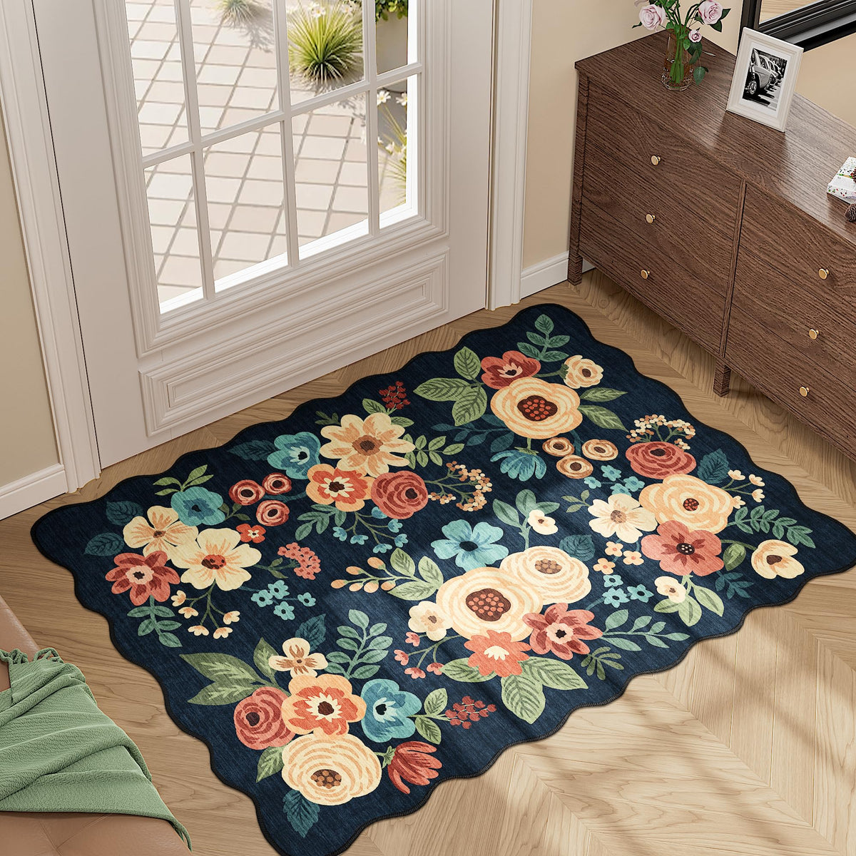 DUKINO floral entryway rug with non-slip backing for safety on hard floors