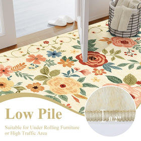 DUKINO floral rug bedroom beige-yellow vintage-floral design adds charming style