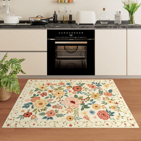 DUKINO floral rug entryway beige-yellow non-slip-back provides stable footing