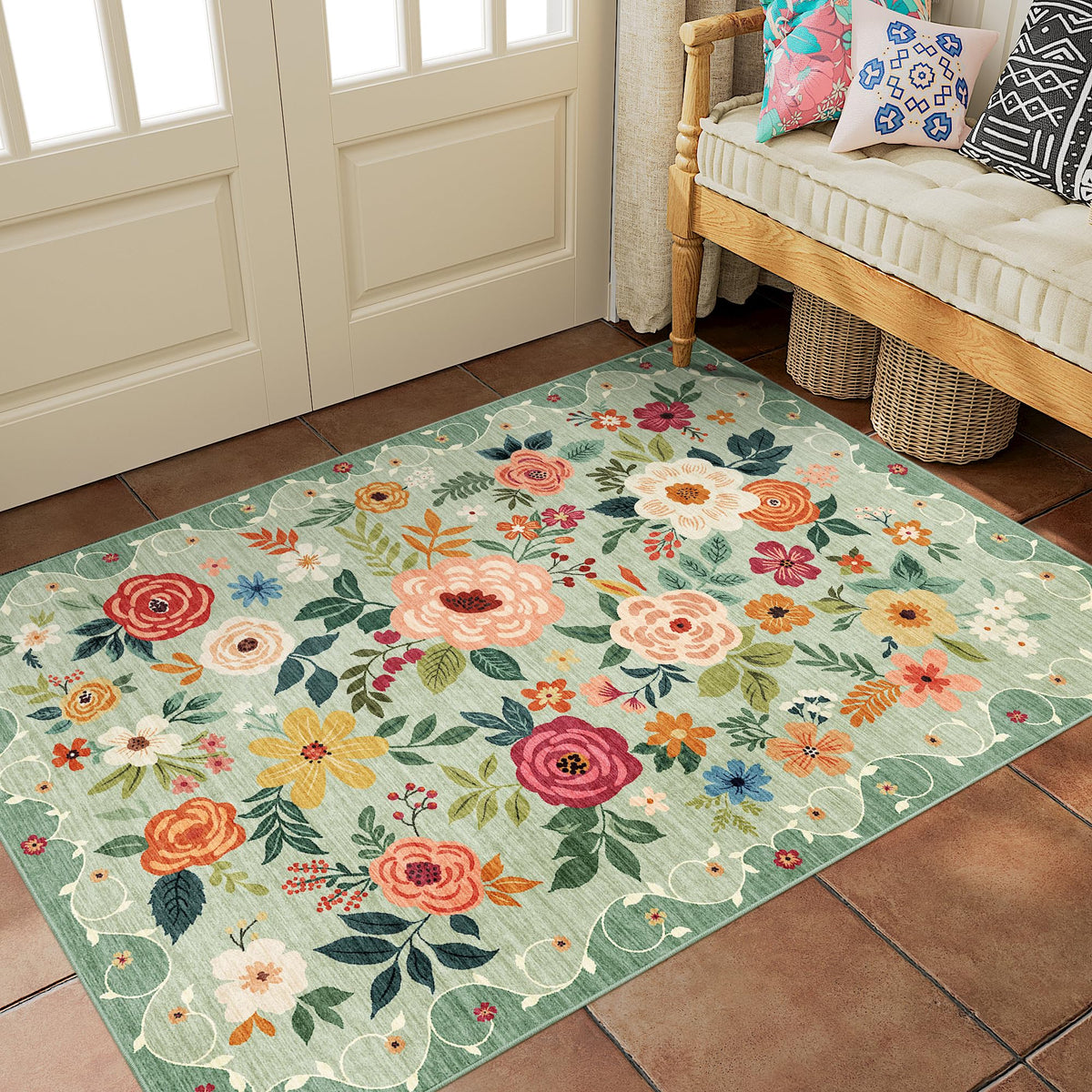 DUKINO non-slip backing rug green, helps keep high-traffic areas stable.