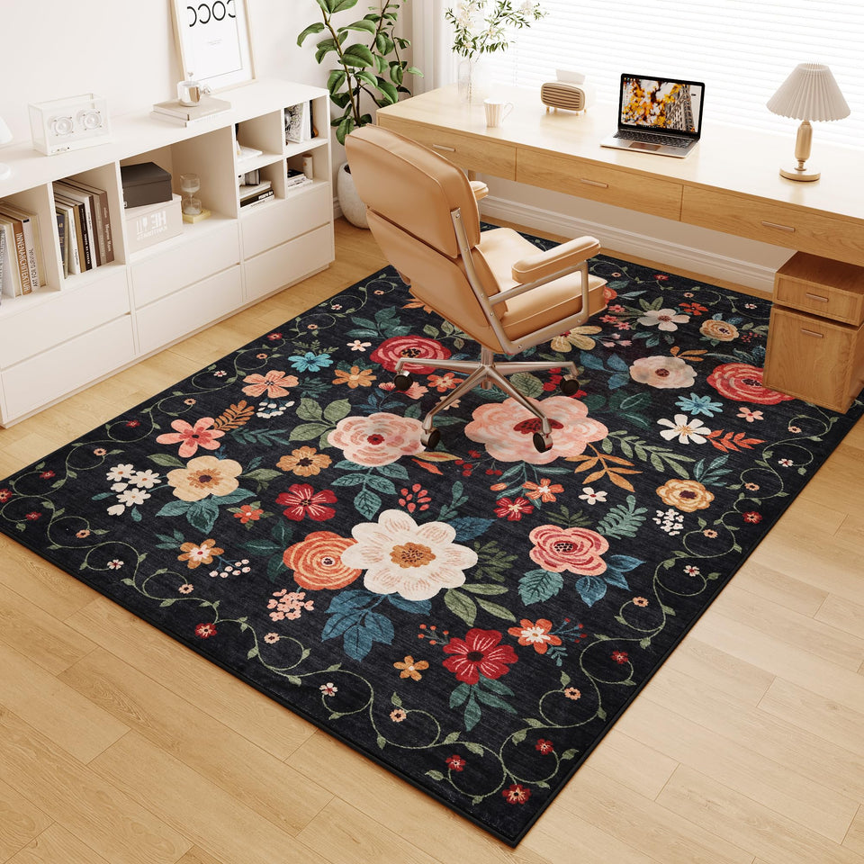 DUKINO floral rug and chair mat – main view, non-slip for safe daily use.