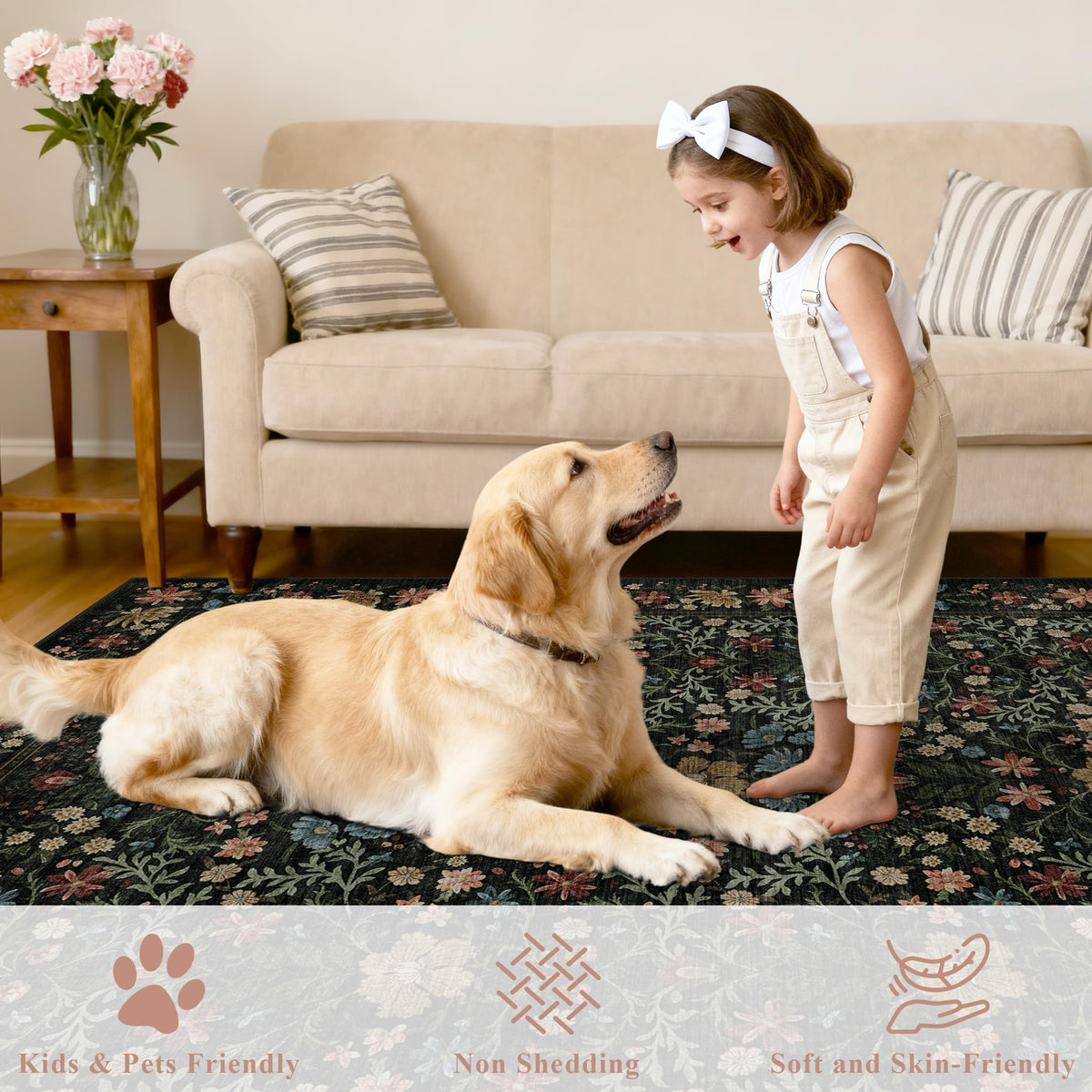 DUKINO rug with non-slip backing on hard floors