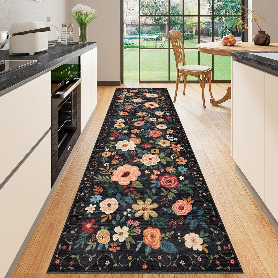DUKINO Runner Rug with non-slip backing keeps hallway safe and stable.