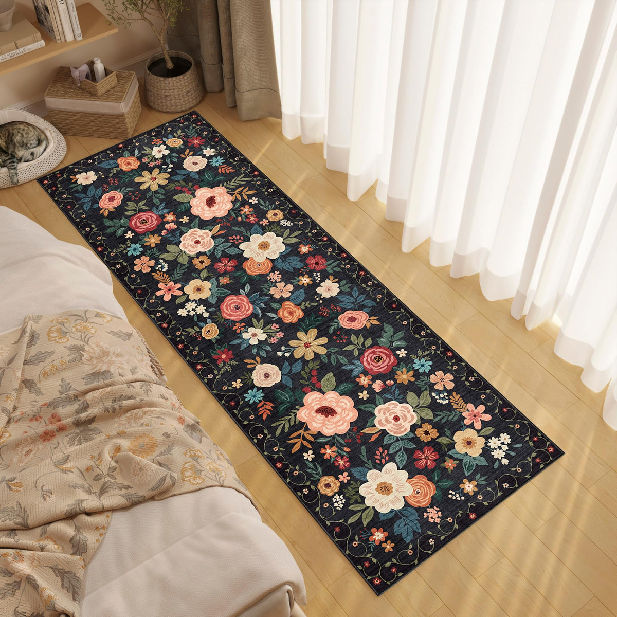 DUKINO runner rug floral design is easy to clean in busy homes.