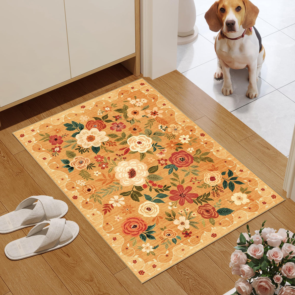 DUKINO soft low-pile rug provides comfortable underfoot in busy entryways.