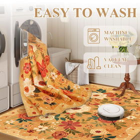DUKINO washable floral bedroom rug cleans easily after daily living and spills.