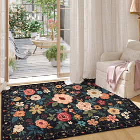 DUKINO washable floral rug cleans easily after spills or pet messes.