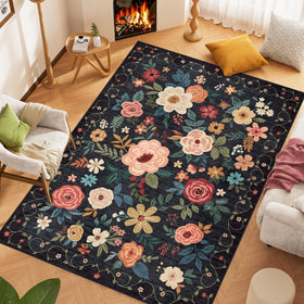 DUKINO washable floral rug simplifies stains and seasonal cleaning