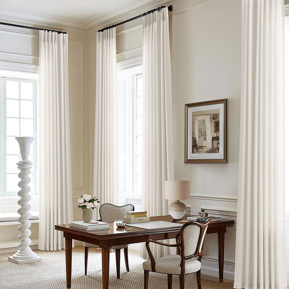 DUKIYO 105-inch cream semi-sheer curtains softly diffuse daylight in the living room.
