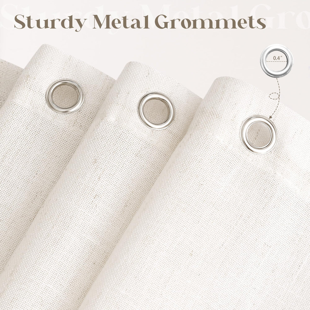 DUKIYO curtain with reinforced grommets and rustproof hooks for smooth sliding.