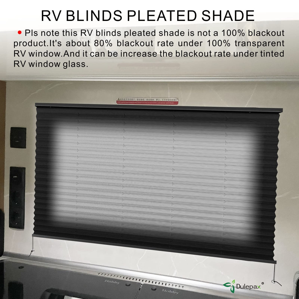 Dulepax RV blinds window on window showing shade in use.