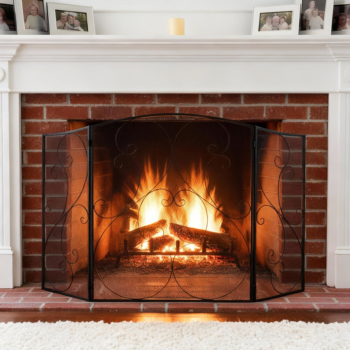 DUMOS 3-panel fireplace screen front view with hinged doors for safety and access.