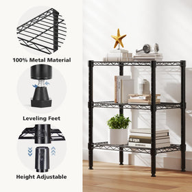 DUMOS 3-Tier wire shelf installation guide image illustrating tool-free setup