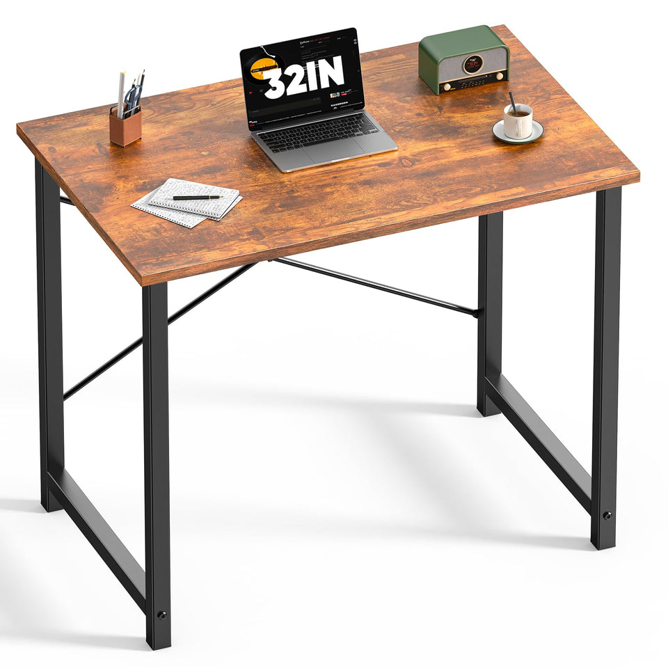DUMOS 32-inch desk front view with central X-brace for stability.