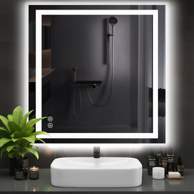 DUMOS 361x361 mirror with front light for precise grooming.