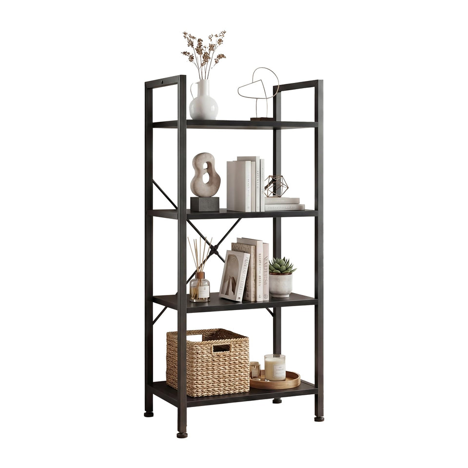 DUMOS 4-tier open bookshelf in black, ideal for organizing books and decor