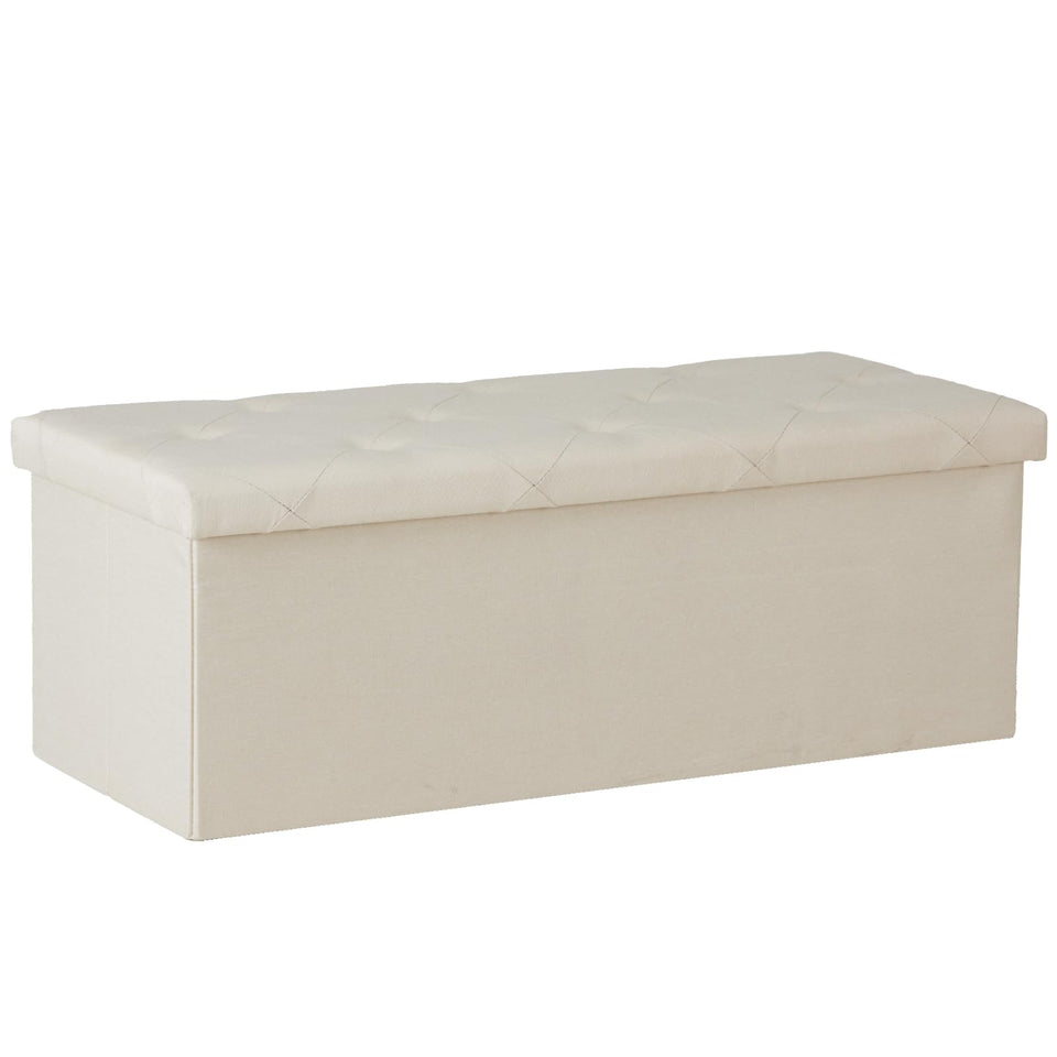 DUMOS 43in foldable storage ottoman bench, closed, compact folded form.