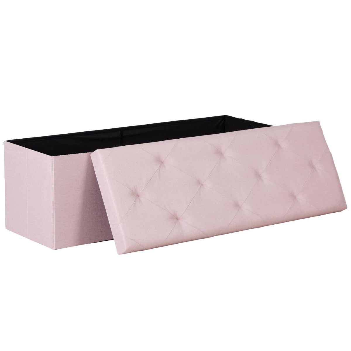 DUMOS 43in foldable storage ottoman bench with pink lid for versatile seating and storage