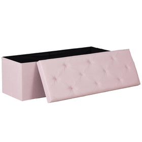 DUMOS 43in foldable storage ottoman bench with pink lid for versatile seating and storage