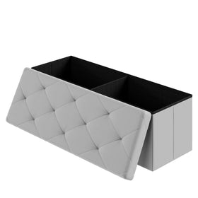 DUMOS 43-inch folding ottoman grey front view showing spacious storage for shoes or blankets.