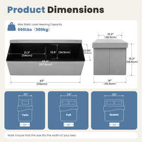 DUMOS grey folding ottoman side view, space-saving design.