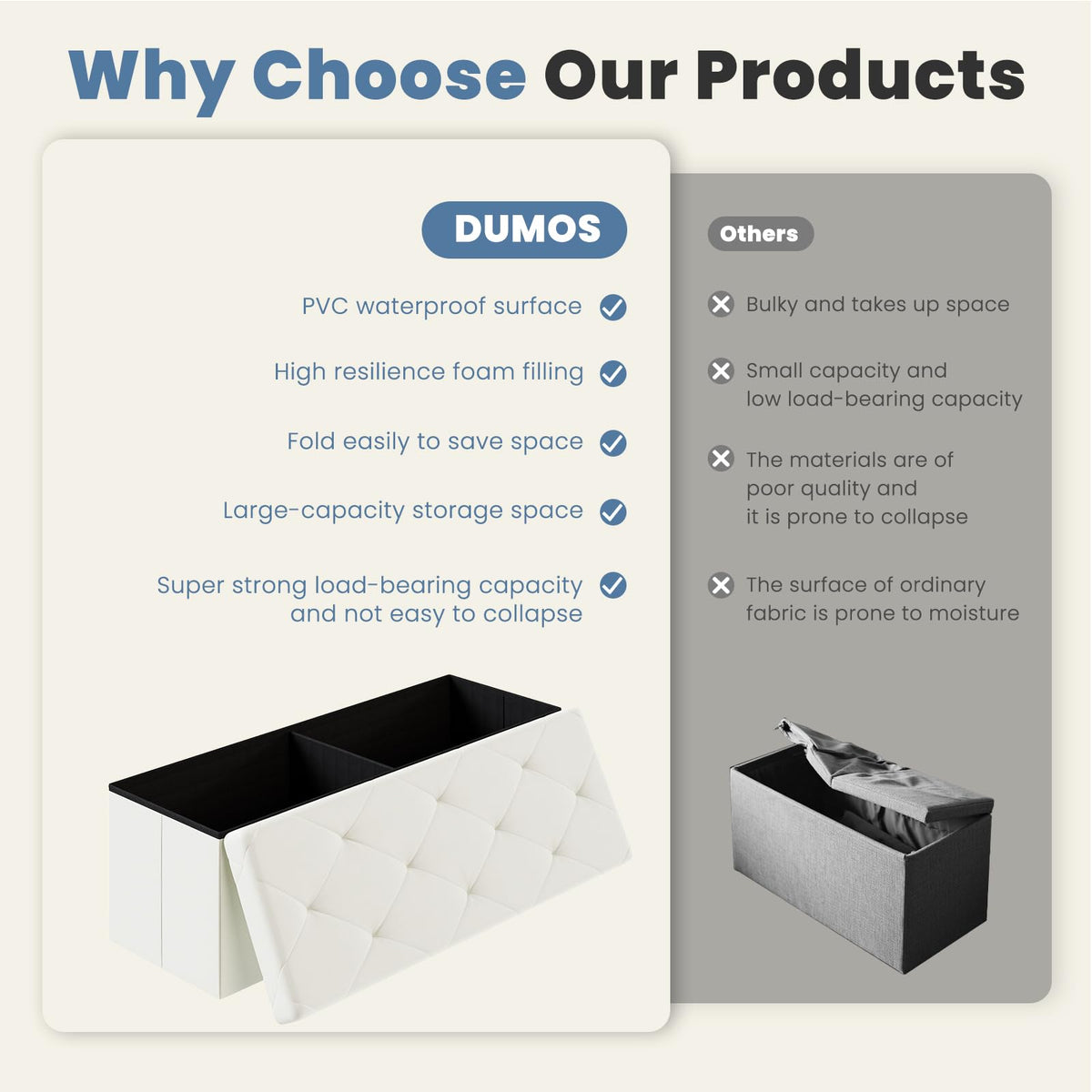 DUMOS 660-lb capacity and heavy-duty MDF frame for reliable daily support.