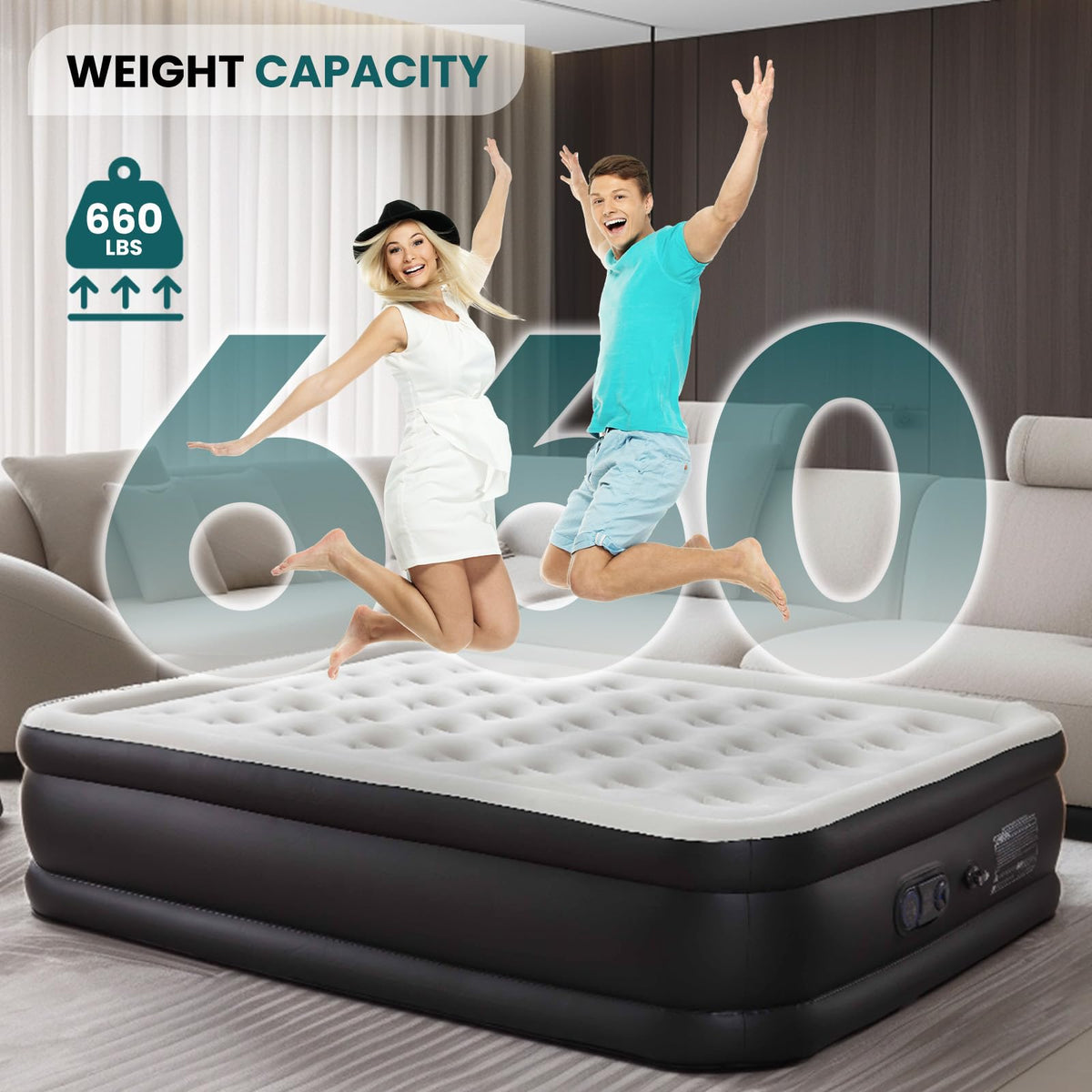DUMOS inflatable bed 16-inch height ideal for home or camping.