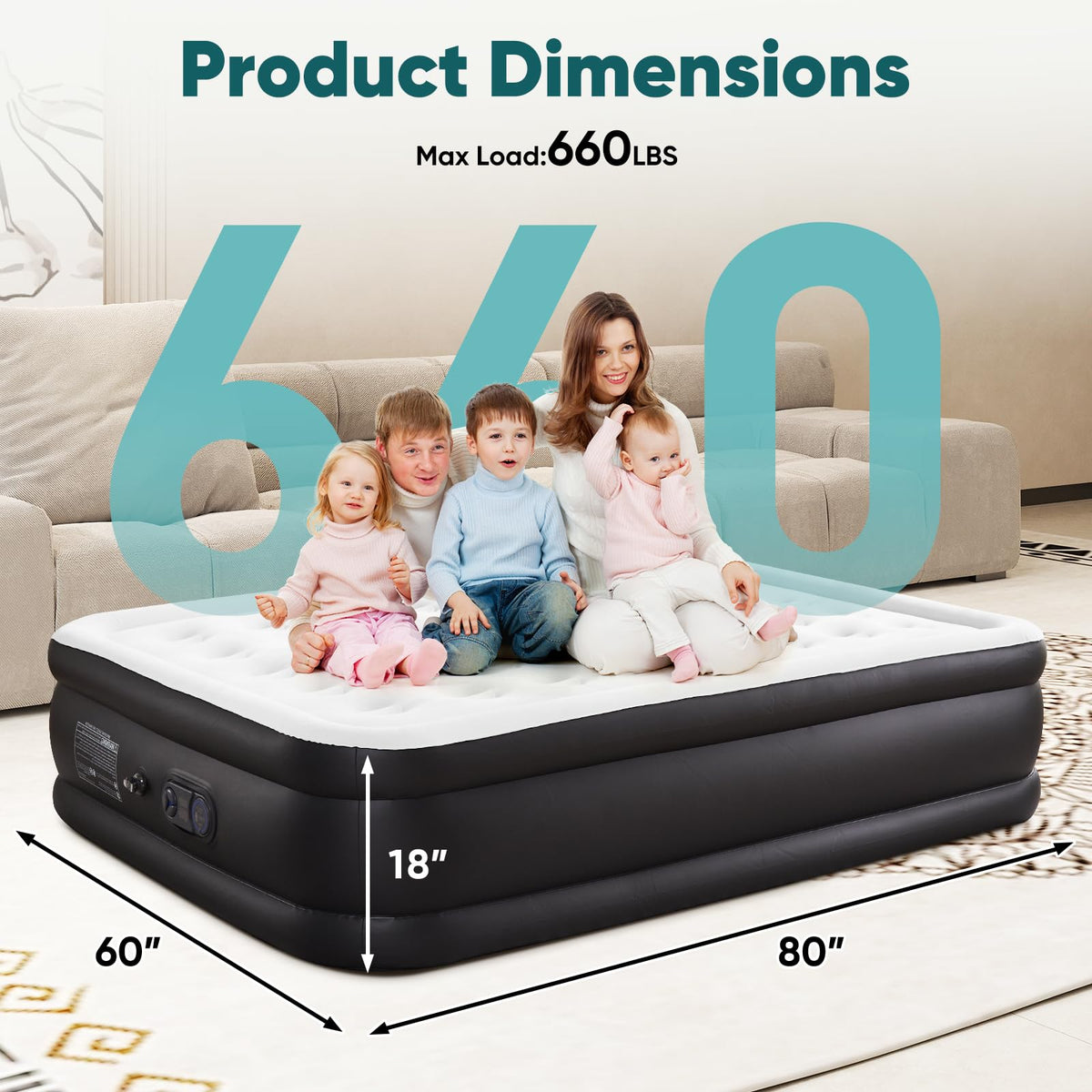 DUMOS queen air mattress dimensions 80 by 60 by 22 inches