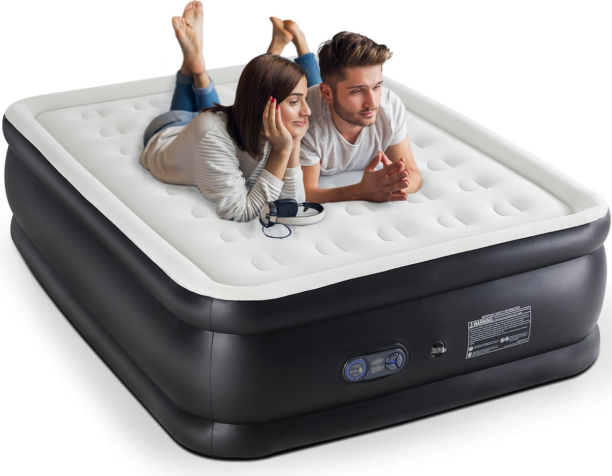 DUMOS air mattress queen built-in pump enables quick inflation and easy setup.