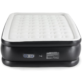 DUMOS air mattress queen top view shows soft flocking for comfort.