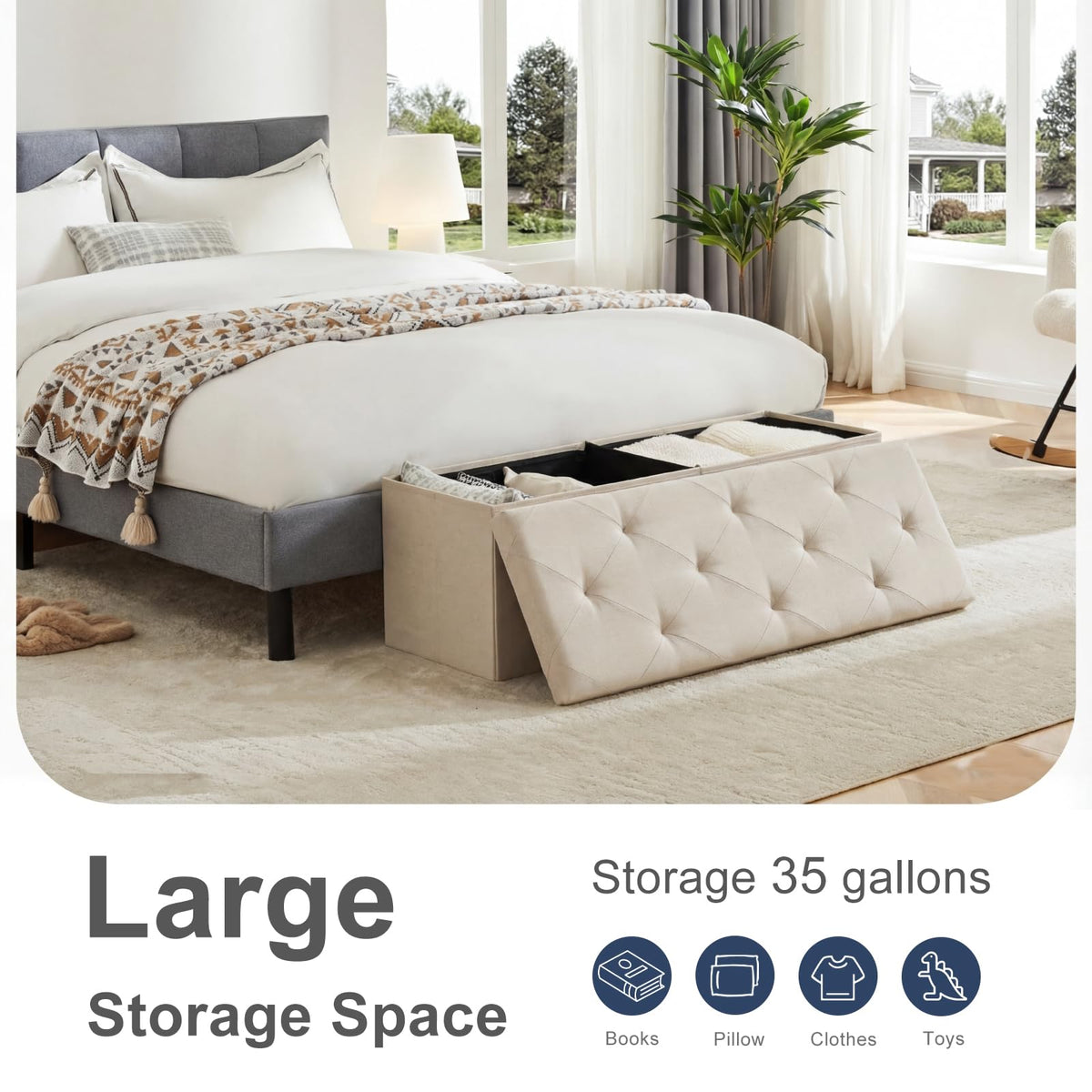DUMOS 154-liter capacity keeps bedding neatly stored.