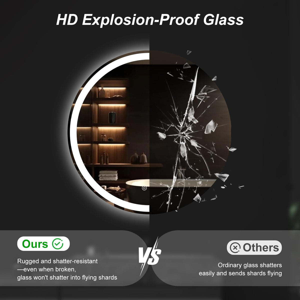 DUMOS anti-fog bathroom mirror stays clear after showers