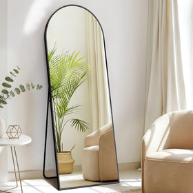 DUMOS arched full-length mirror front view with black frame for easy outfit checks.
