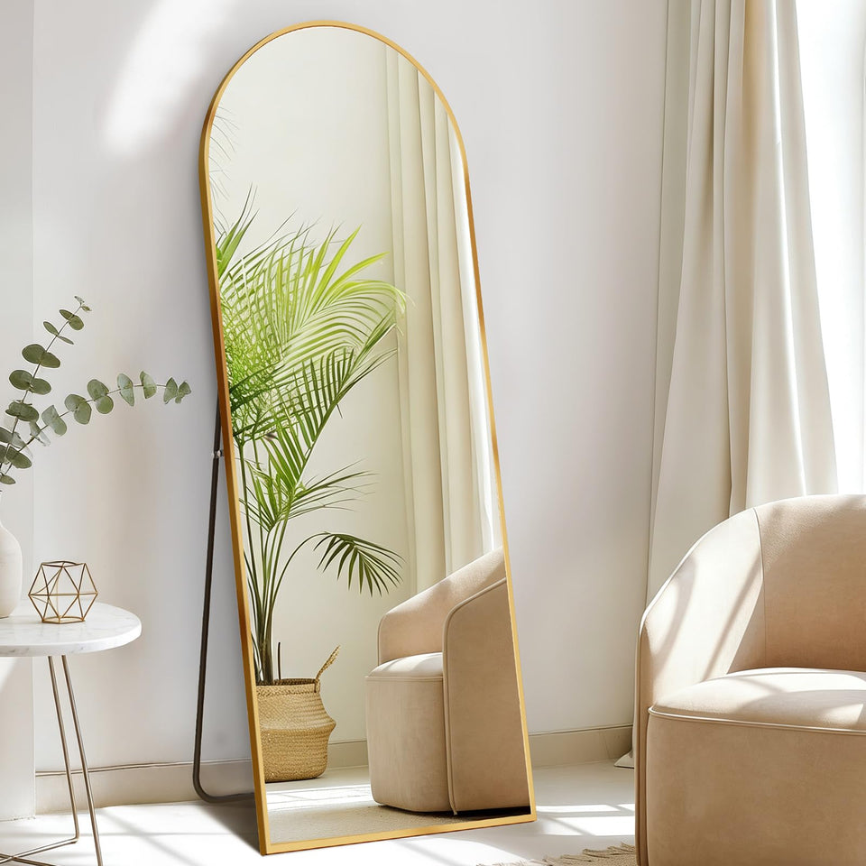 DUMOS arched full-length mirror with gold frame for bedrooms and living spaces