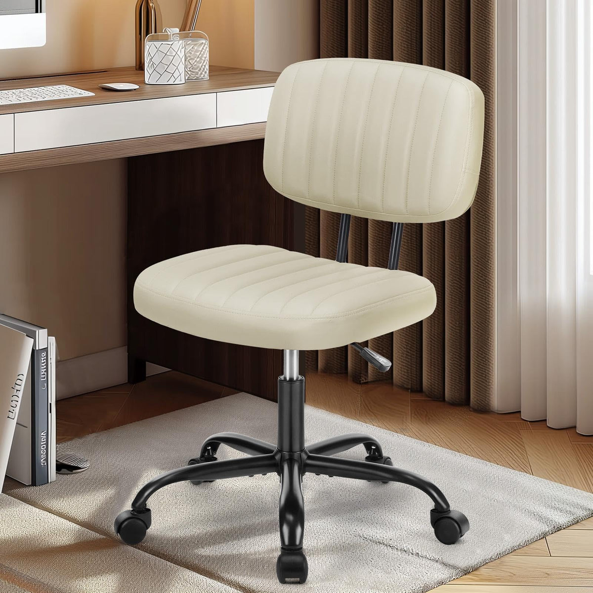 DUMOS armless chair cushion close-up highlights thick padding for comfortable seating.