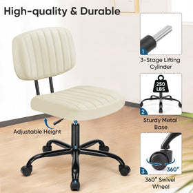 DUMOS armless chair height-adjustment lever lets you tailor desk height for tasks.