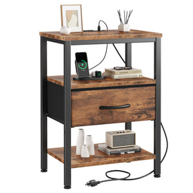 DUMOS bedside table charging-station with built-in ports for convenient bedside charging.