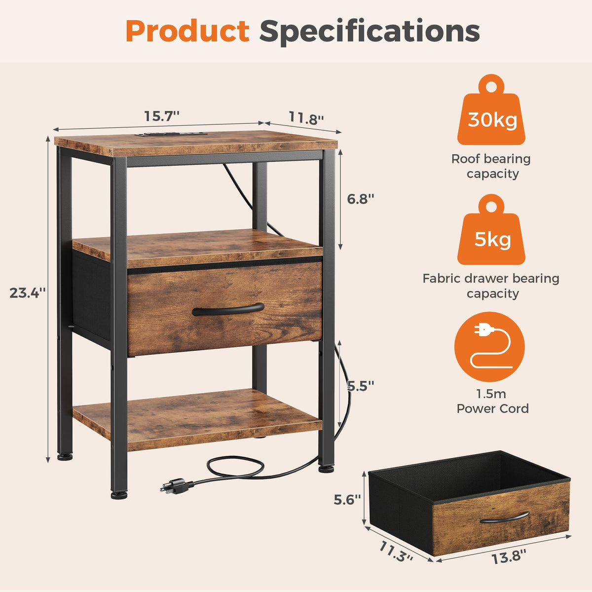 DUMOS fabric-drawers offering breathable storage for bedside essentials.