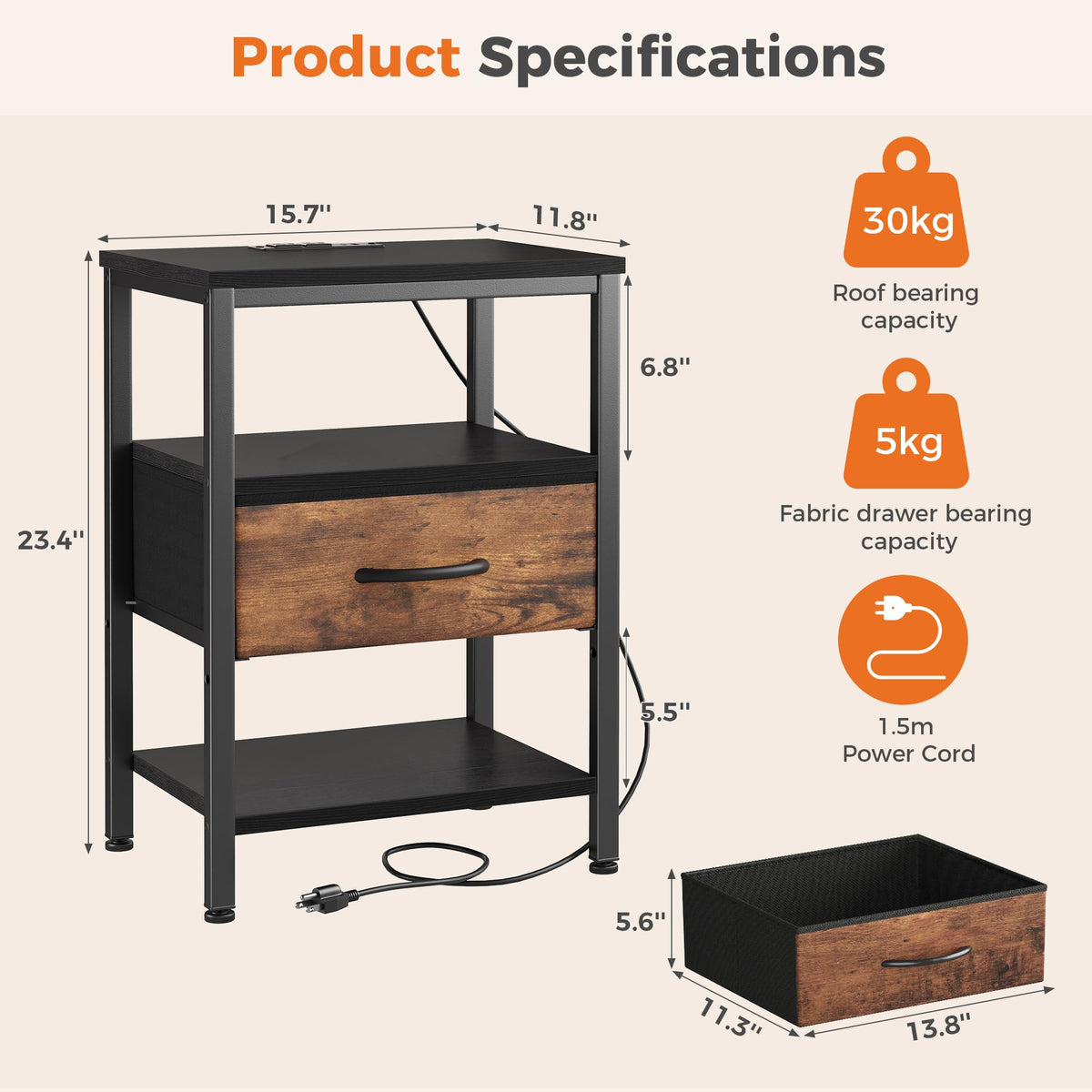DUMOS fabric drawer provides soft storage for books and accessories
