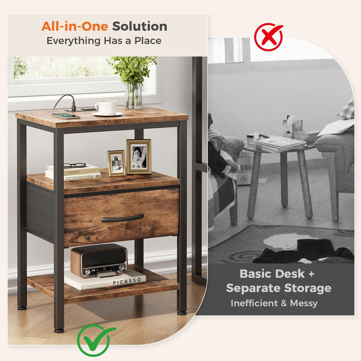 DUMOS space-saving-design fits beside bed or sofa easily.