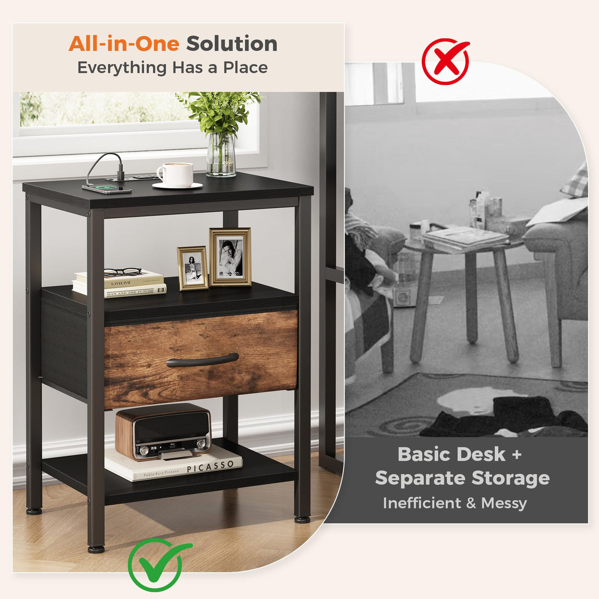 DUMOS compact bedside design saves space in small rooms