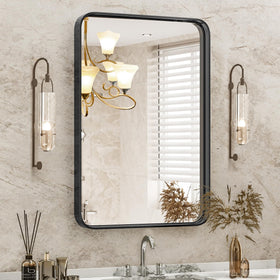 DUMOS black metal framed vanity mirror 30x22 for clear over-sink grooming