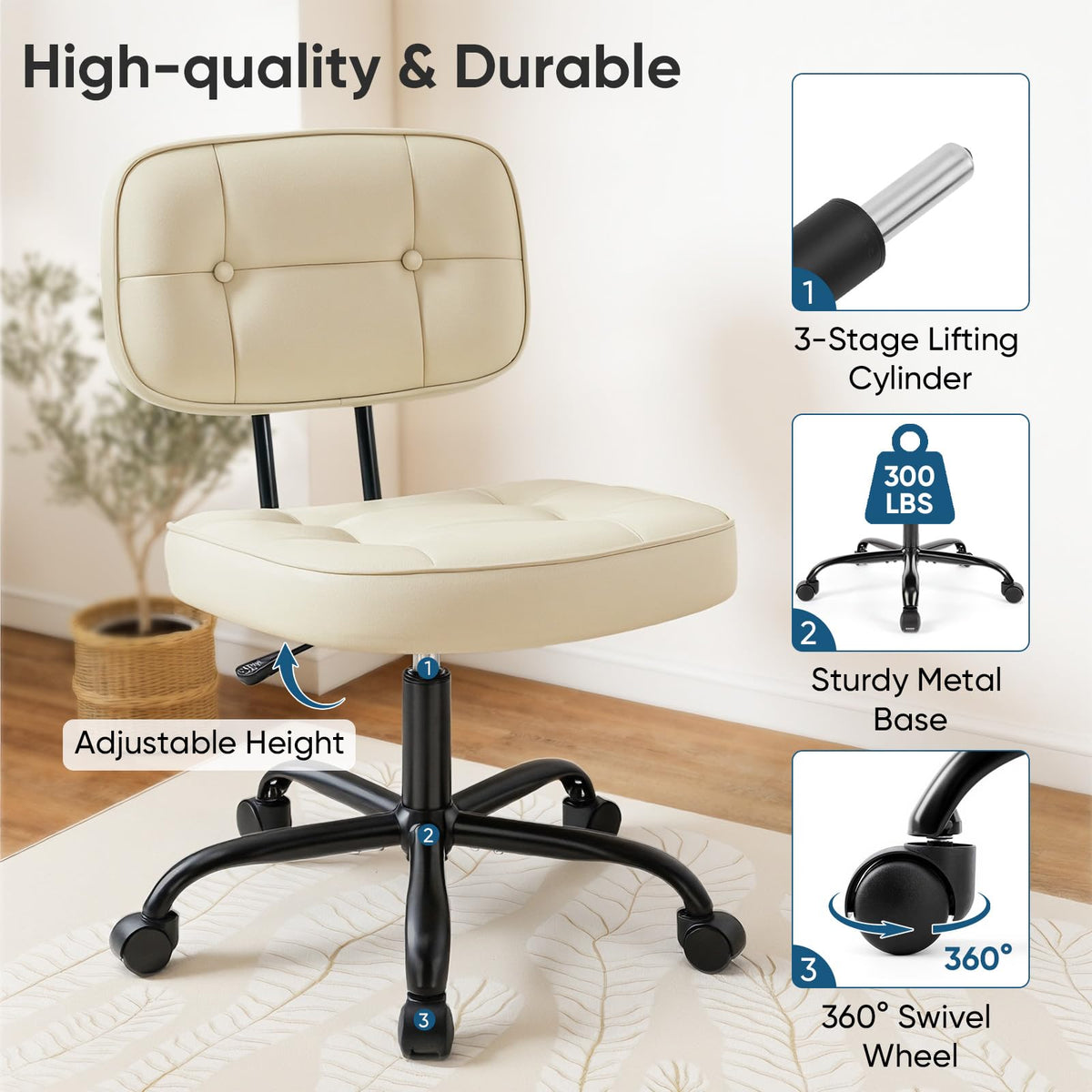 DUMOS chair 360-degree swivel enables easy movement in tight home setups.