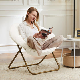 DUMOS Comfy Saucer Chair folded-flat design enables easy under-bed storage.