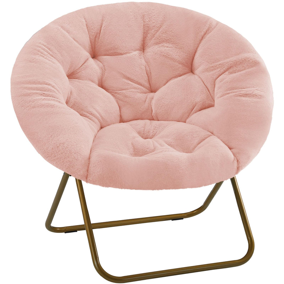 DUMOS Comfy Saucer Chair plush fur seat for cozy reading and lounging.