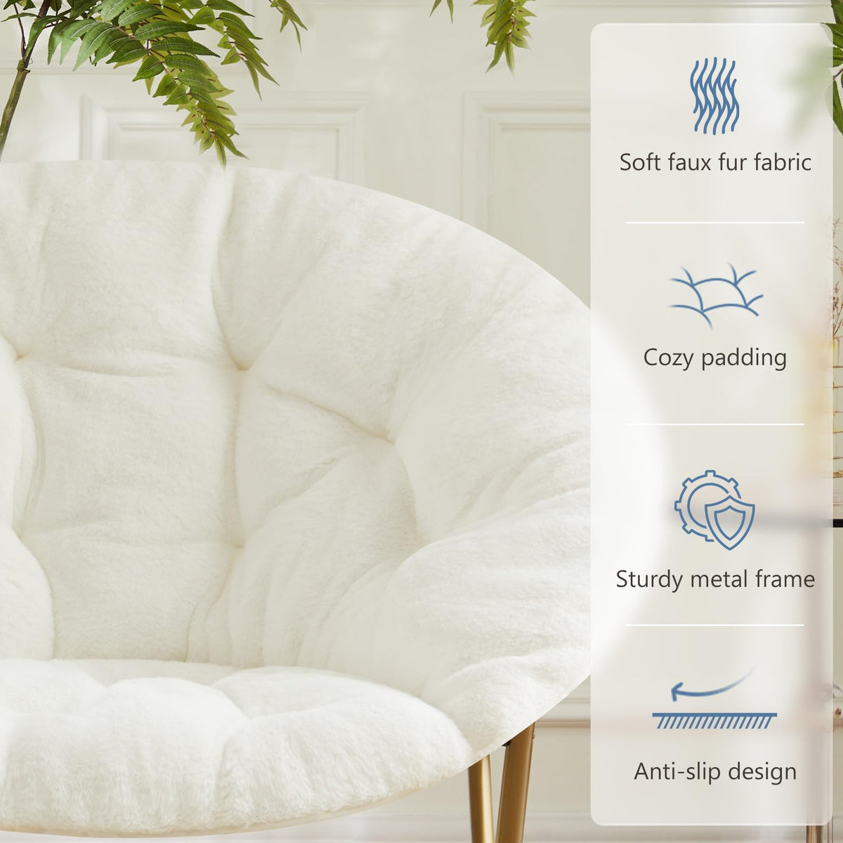 DUMOS Comfy Saucer Chair plush texture invites long reading sessions.